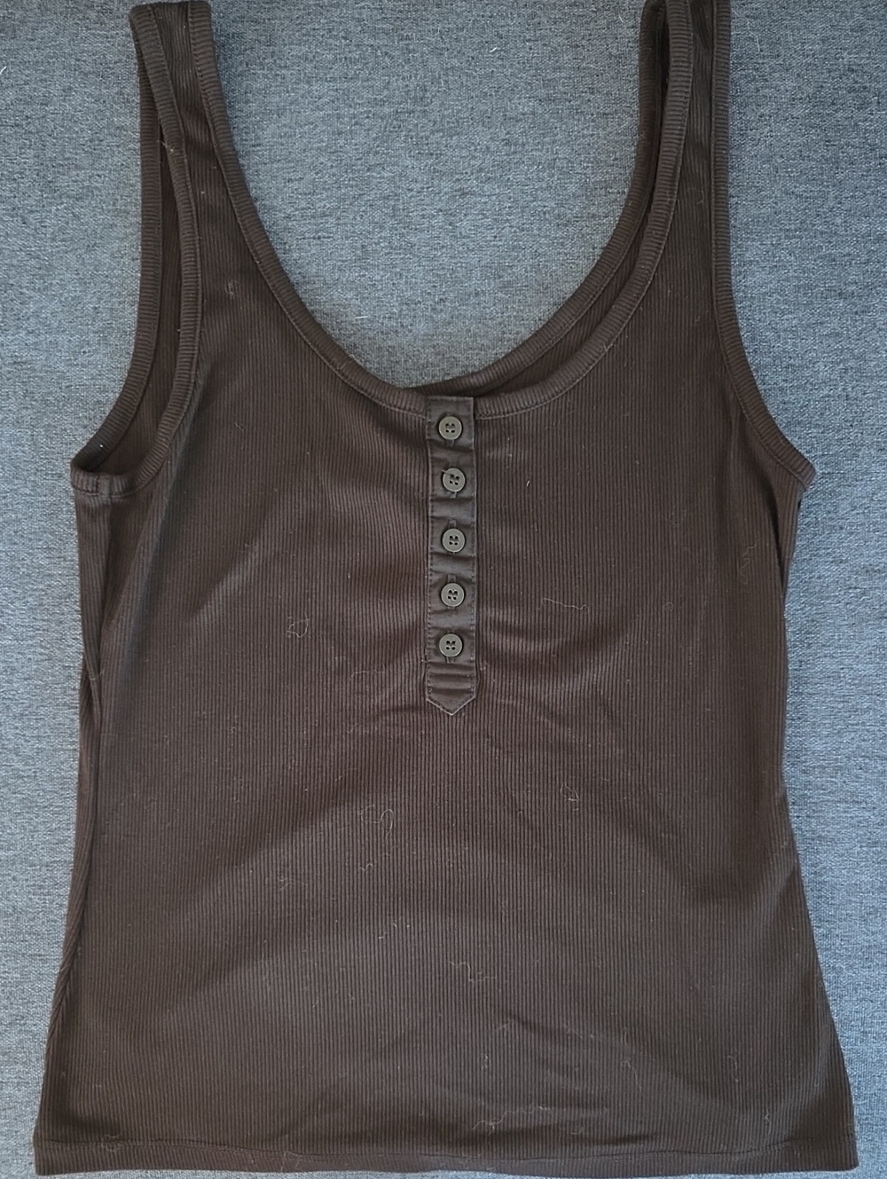 H&M Brown Ribbed Henley Tank Top